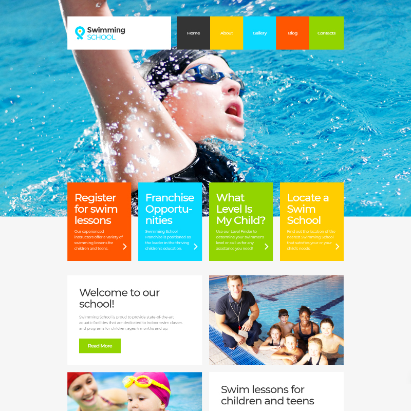 Swimming School Clean Responsive HTML5 Website Template