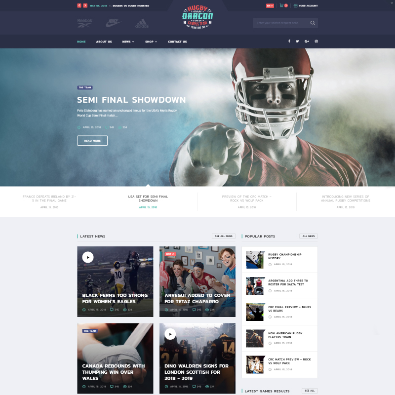 Reebok - Rugby Multipage HTML5 Website Template