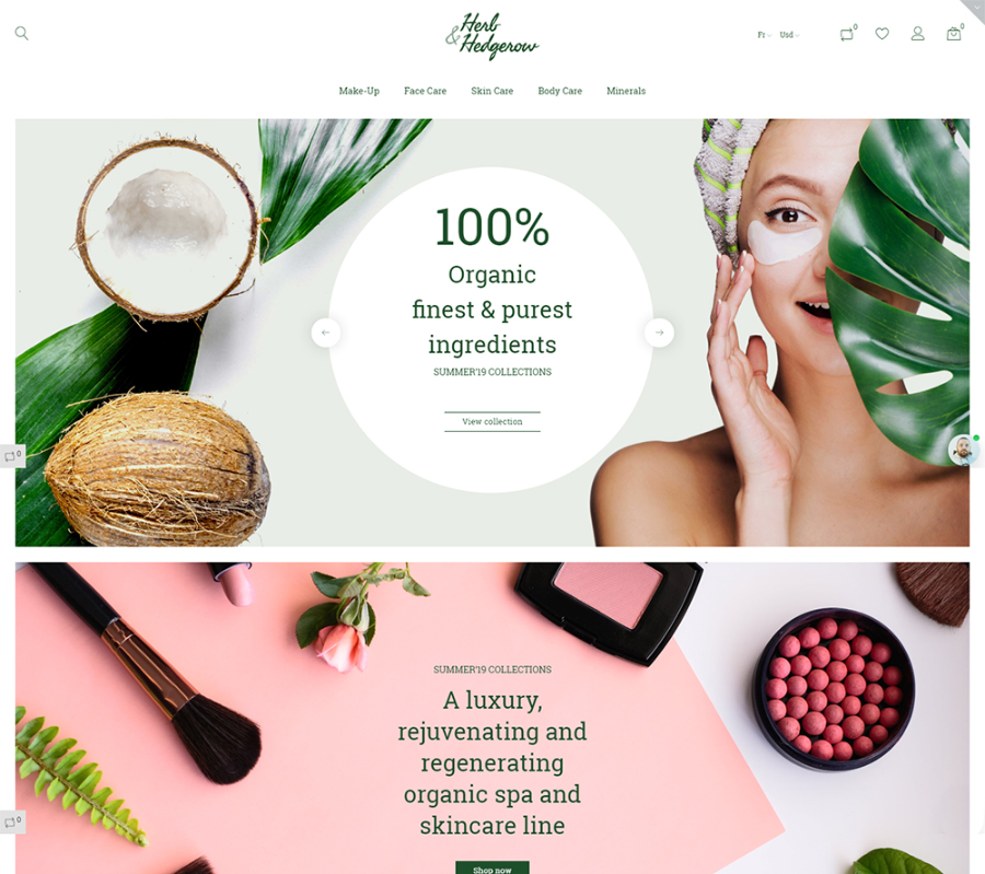 Herb and Hedgerow - Organic Cosmetics Store Bootstrap Clean Ecommerce PrestaShop Theme